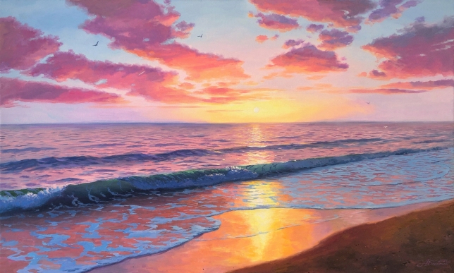 Painting for sale online - Sunset over the sea. 