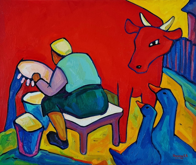 Painting for sale online - Red Cow
