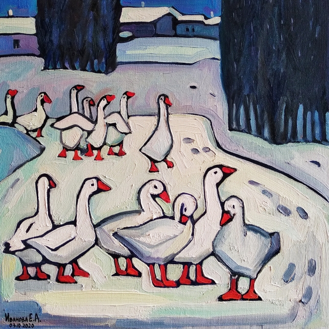 Painting for sale online - Geese-swans