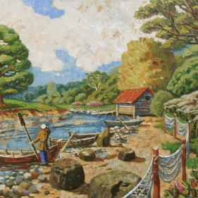 Painting for sale online - Landscape with boats