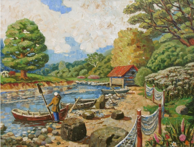Painting for sale online - Landscape with boats