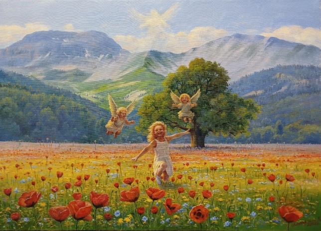 Painting for sale online - Happy Childhood. Valley of Angels