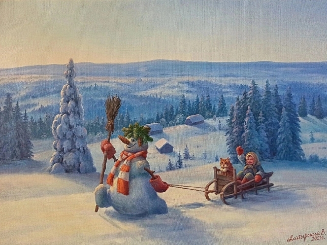 Painting for sale online - Fun rides. Tra-ta-ta, we're taking a cat with us!!!