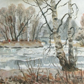 Painting for sale online - Landscape with birch