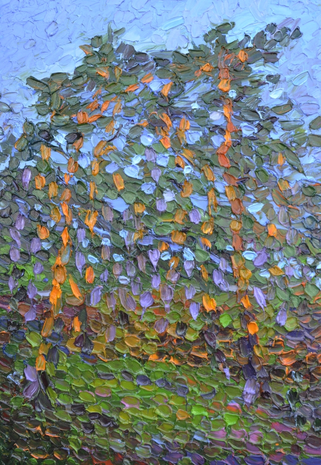 Painting for sale online - Play of orange on the pines