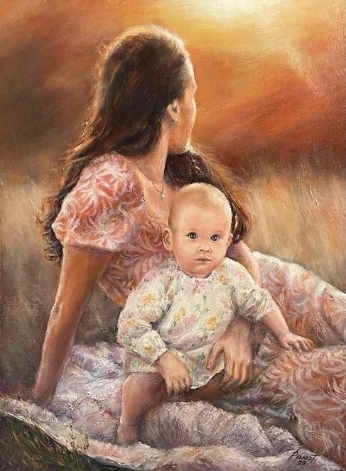 Painting for sale online - PORTRAIT OF A DAUGHTER WITH HER GRANDDAUGHTER