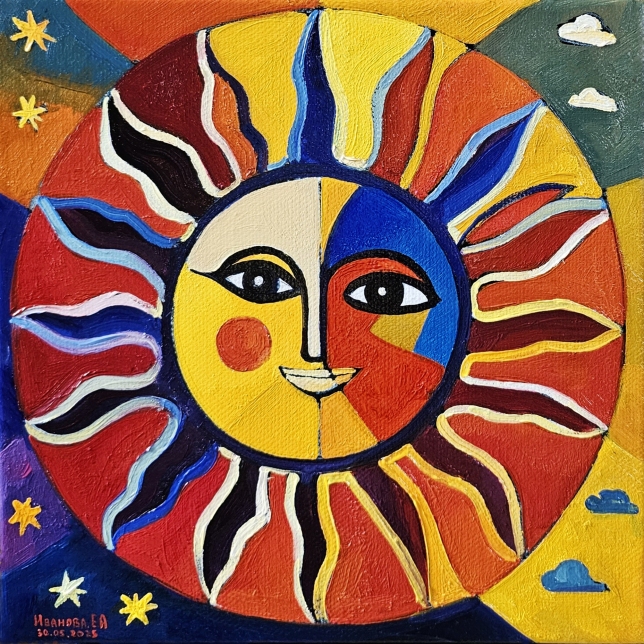 Painting for sale online - Triptych. Guardians of the House - The Sun