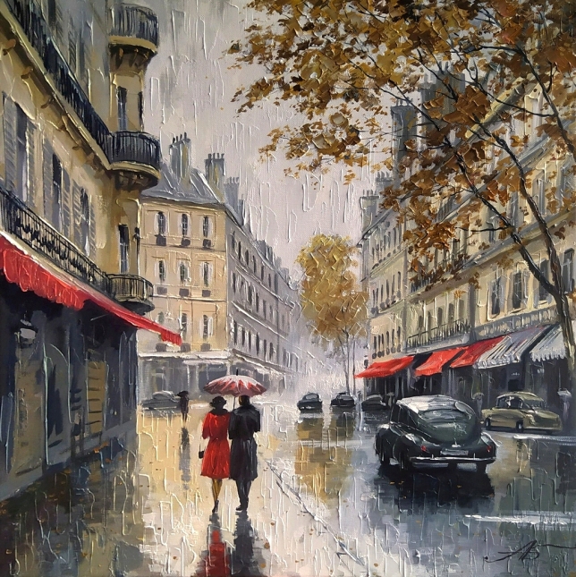 Painting for sale online - Walking in Paris. 1960s.