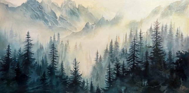 Painting for sale online - Spruce forest in the fog