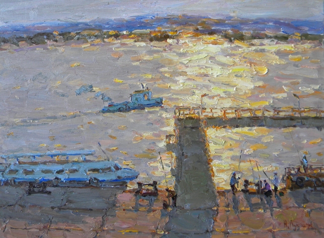 Painting for sale online - At the River Station.