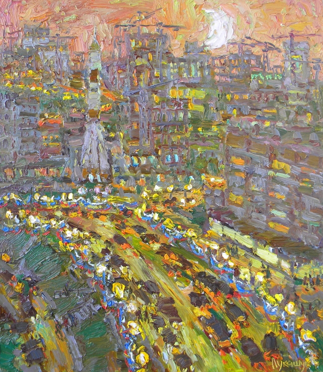 Painting for sale online - The Night Avenue. Soyuz Rocket