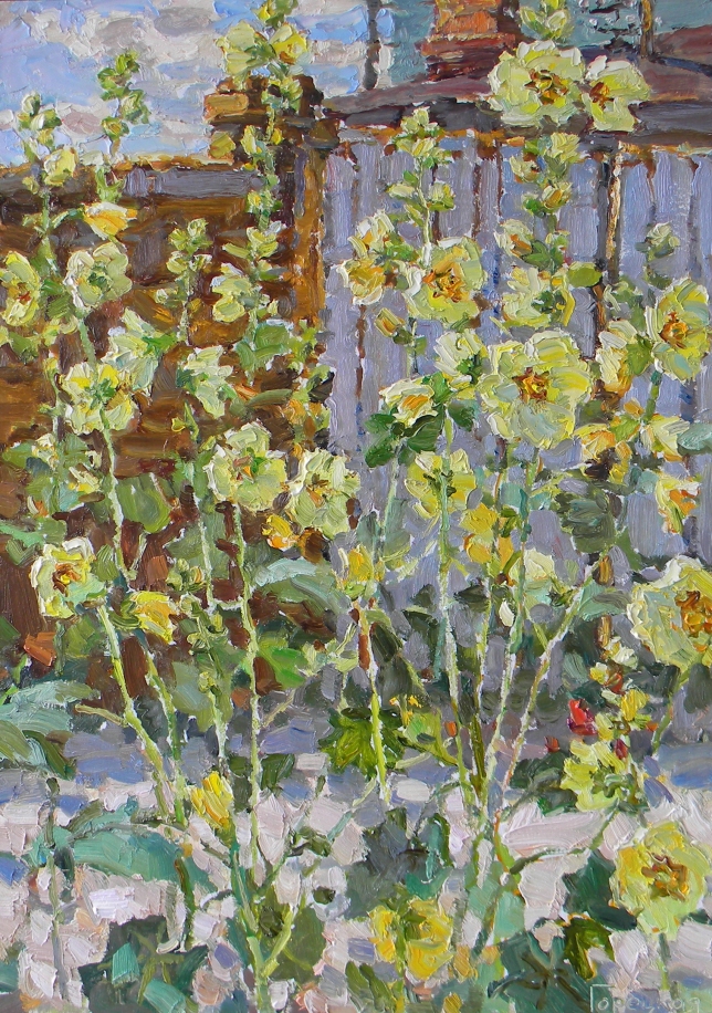 Painting for sale online - The Yellow Hollyhocks