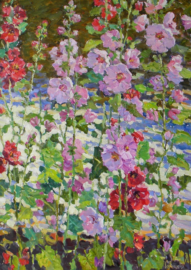 Painting for sale online - The Hollyhocks 1