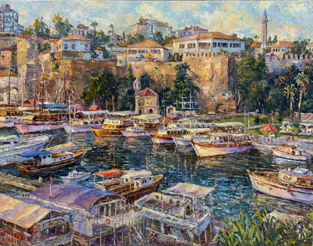 Painting for sale online - Port of Antalya. In the evening
