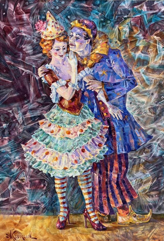 Painting for sale online - Columbine and Pierrot