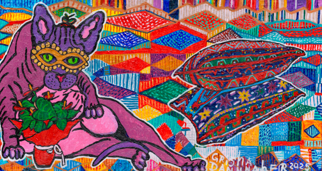 Painting for sale online - Purple cat in a golden mask