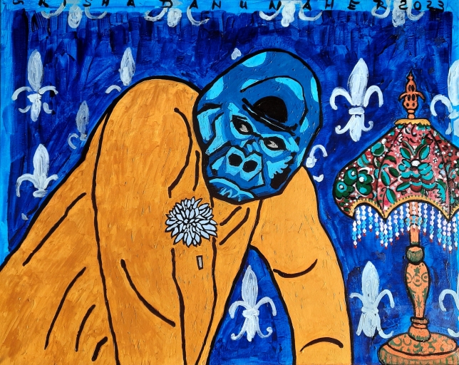 Painting for sale online - Gorilla with Diamond Chrysanthemum