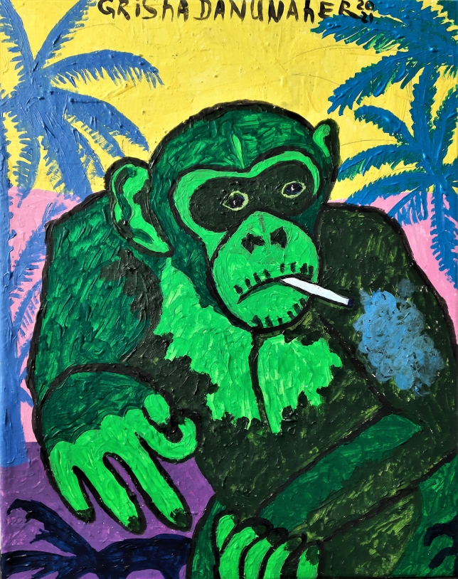 Painting for sale online - Green smoker of other people's cigarettes