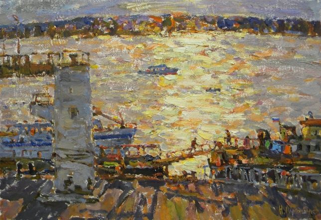 Painting for sale online - The Evening at the River Station