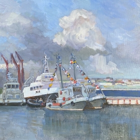 Painting for sale online - Ships at the pier, Saint Petersburg