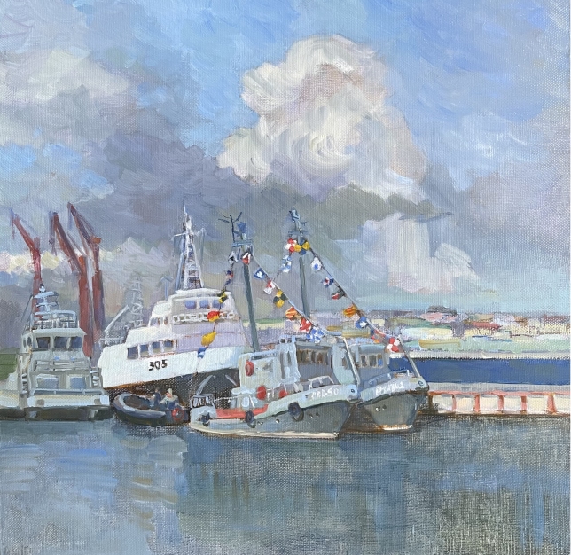 Painting for sale online - Ships on the English embarkement nearby Neva river Saint-Petersburg