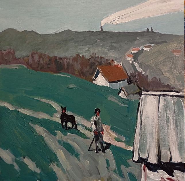 Painting for sale online - Outskirts. Grandfather Vasily and Doberman