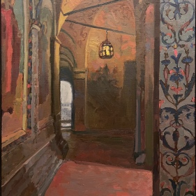 Painting for sale online - In the darkness the Light Shines, the inerior of the temple