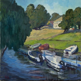 Painting for sale online - Uglich. Boats Station