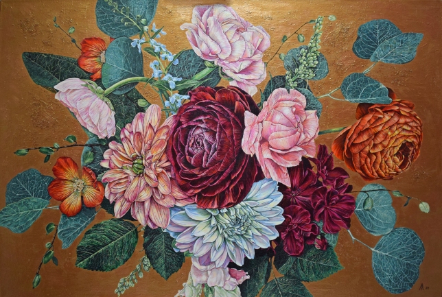 Painting for sale online - Flowers on old bronze