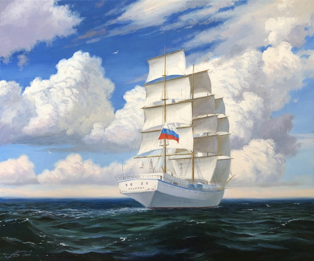 Painting for sale online - Frigate Nadezhda in the open sea.