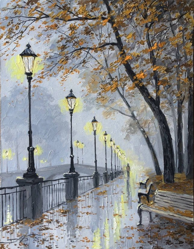 Painting for sale online - Embankment. Bad weather.