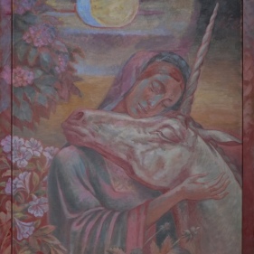 Painting for sale online - lady with unicorn