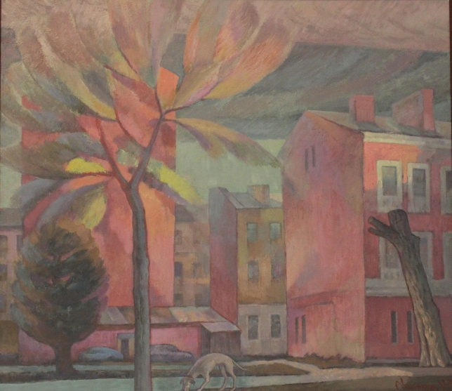 Painting for sale online - Landscape with a dog. 17th line of Vasilievsky Island