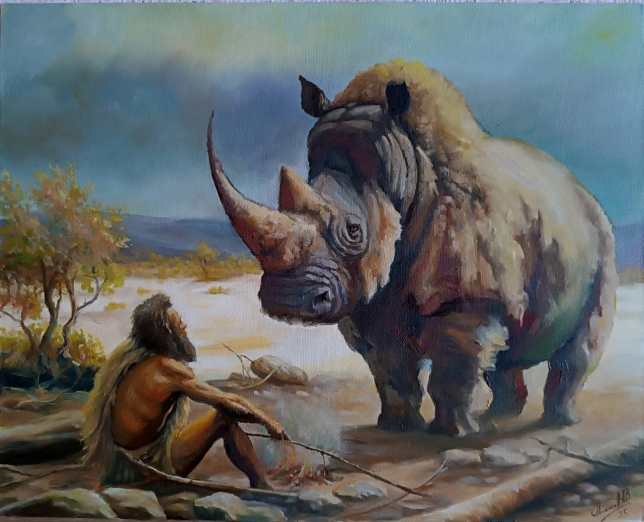 Painting for sale online - Woolly Rhinoceros Encounter