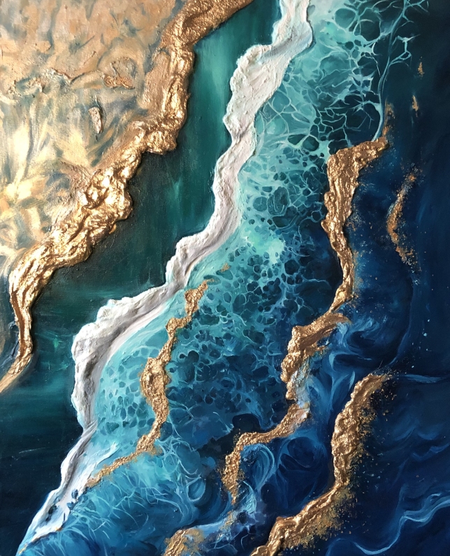 Painting for sale online - Ode to the Sea in Turquoise and Gold