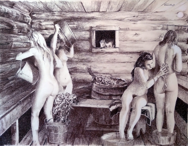 Painting for sale online - Russian Bathhouse. Triptych. Fragment 1.
