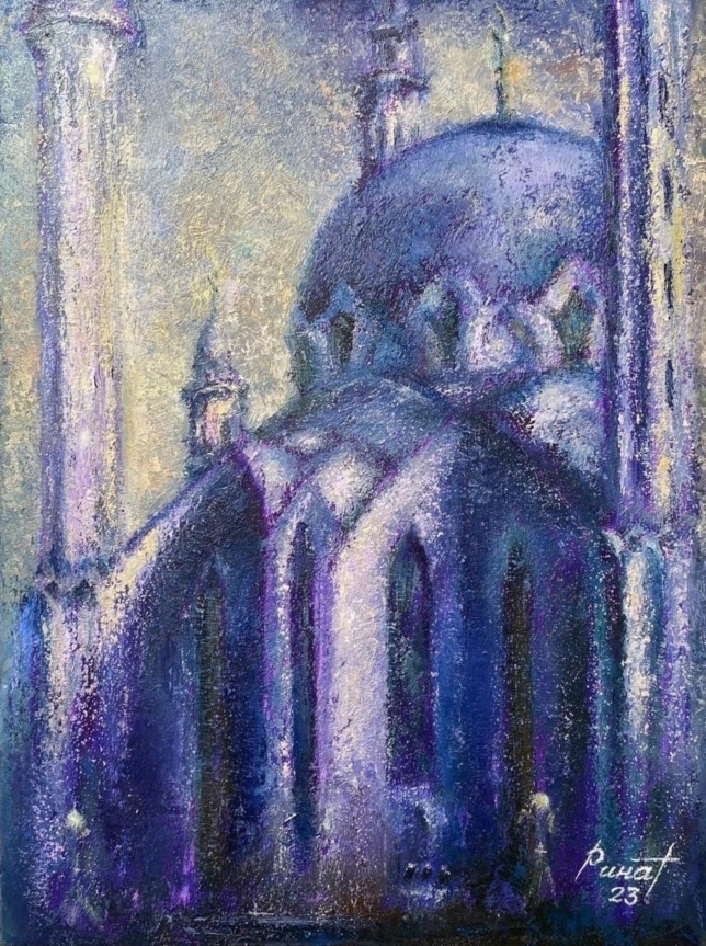 Painting for sale online - Kul Sharif Mosque at Night