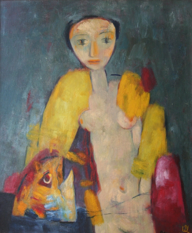 Painting for sale online - Girl with a fish head