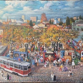Painting for sale online - Ancient Astrakhan: Big Sid Bazaar in 1991