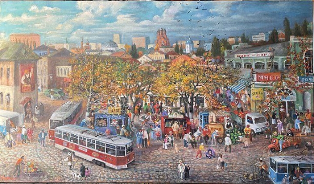 Painting for sale online - Ancient Astrakhan: Big Sid Bazaar in 1991