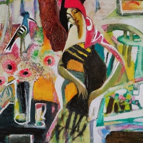 Painting for sale online -  In the interior with hoopoe