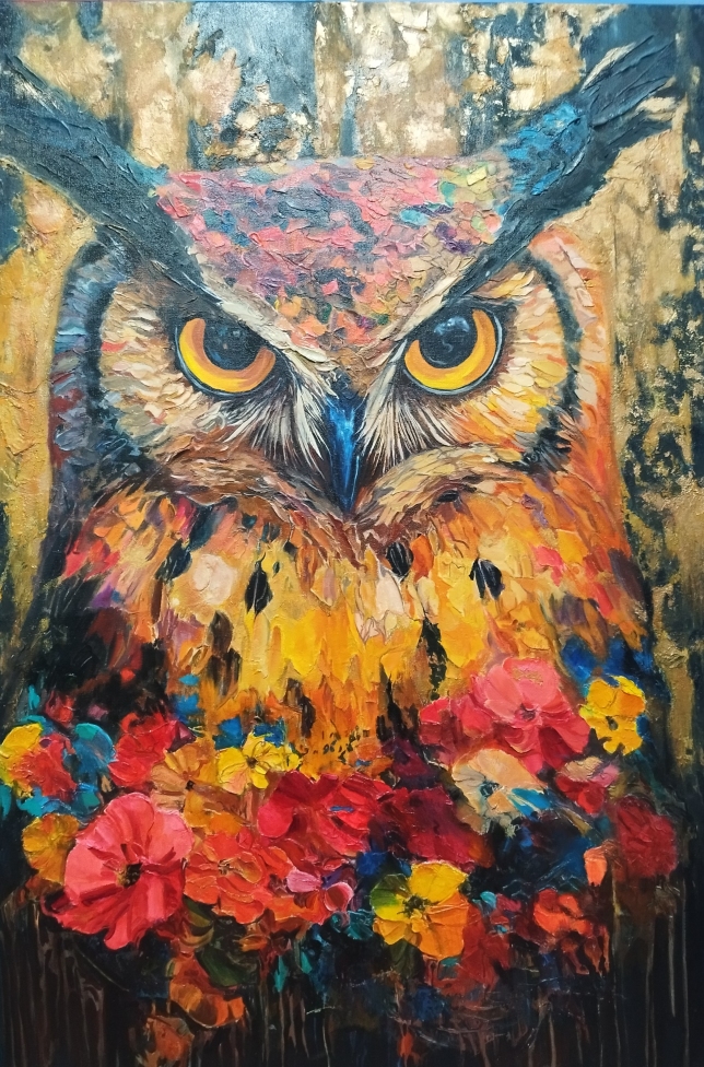 Painting for sale online - Owl in flowers