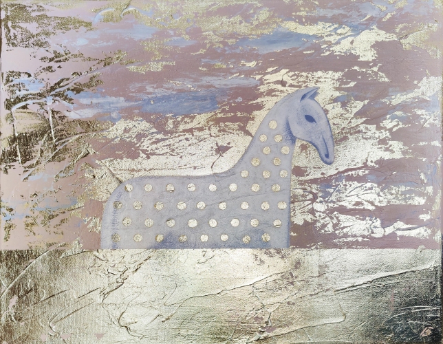 Painting for sale online - The Dappled Horse in a golden field of wheat