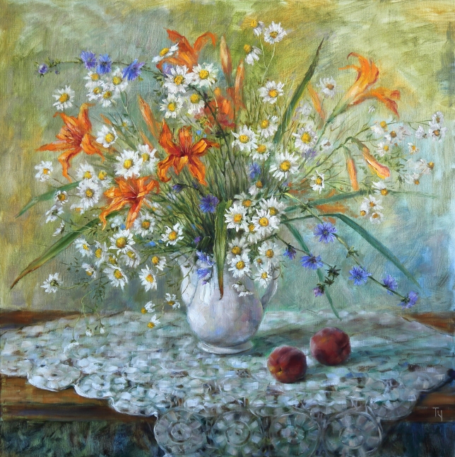 Painting for sale online - A bouquet in a white teapot