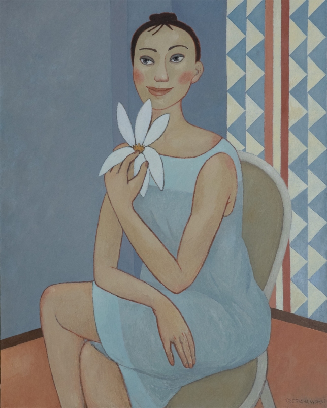 Painting for sale online - Girl with a magnolia flower