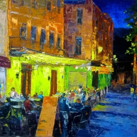Painting for sale online -  Warm evening, cafe