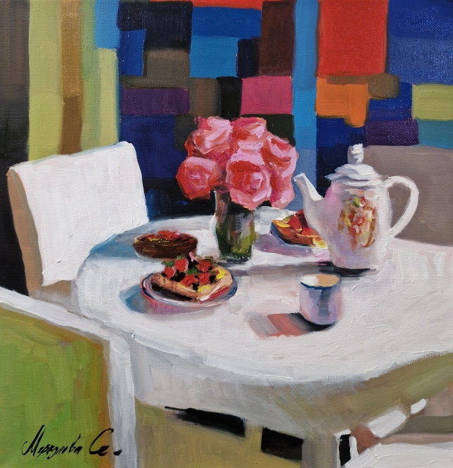 Painting for sale online - roses for breakfast 