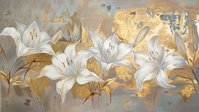 Painting for sale online - Lilies in golden light