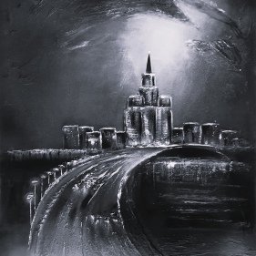 Painting for sale online - A high-rise building Night   