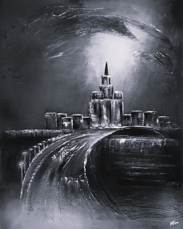 Painting for sale online - A high-rise building Night   
